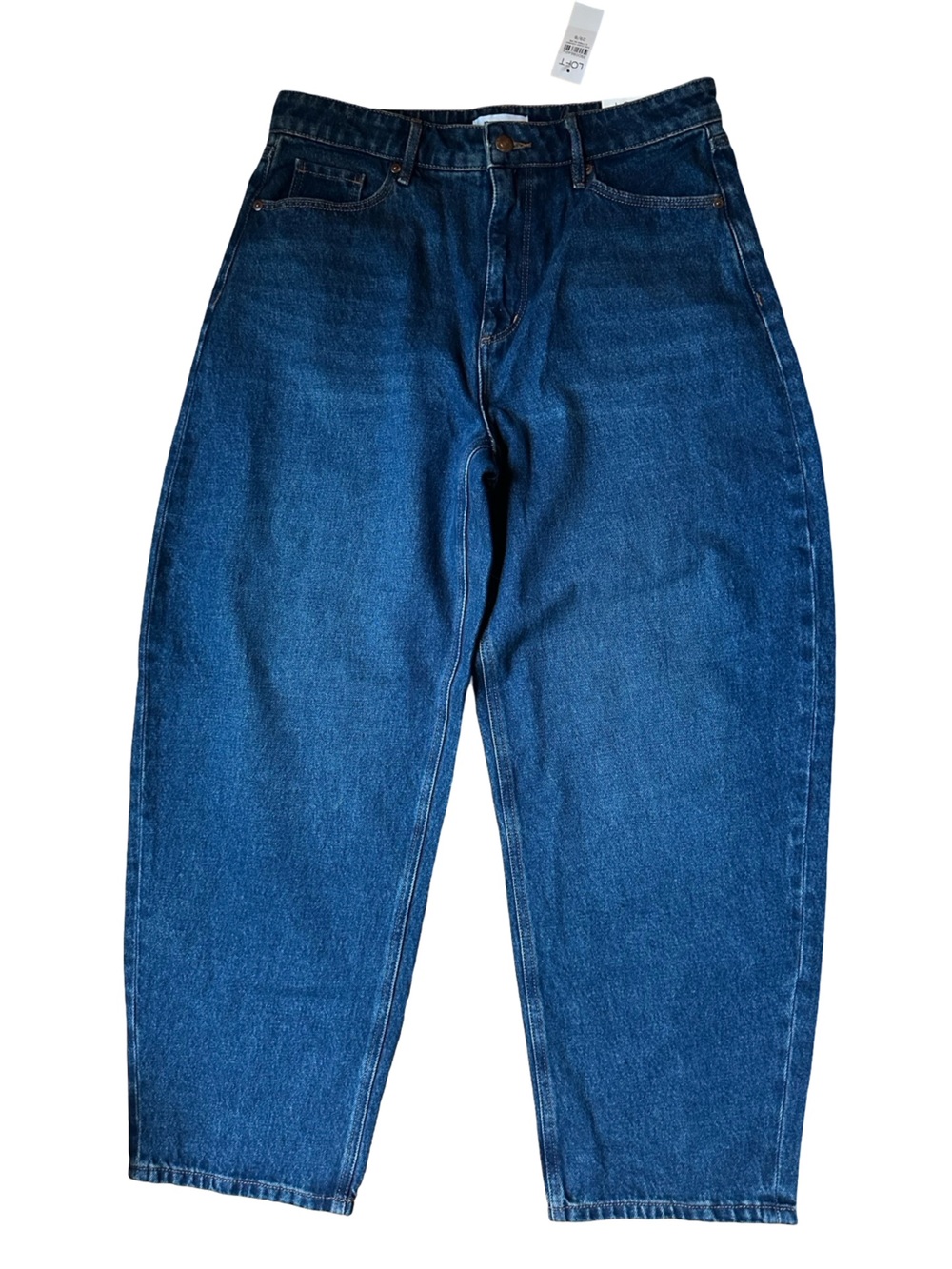 NWT LOFT Barrel Jeans Curvy High Rise Dark Wash 100% Cotton Sz 29/8 - Picture 3 of 11